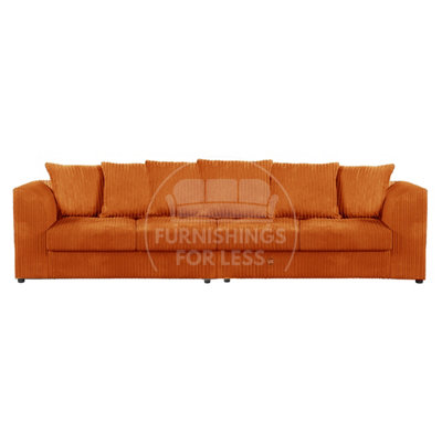 Furnishings For Less Uk Luxor Long Fabric Jumbo Cord 4 Seater Sofa - Scatter Back Orange