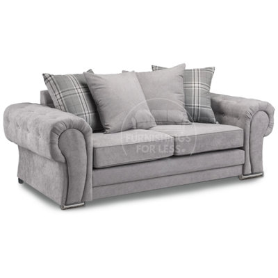 Furnishings For Less UK Milan Fabric 3 Seater Sofa Grey Fabric Scatter Back Chesterfield Style from B&Q