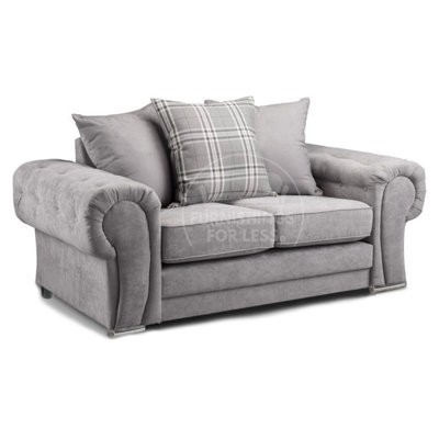 Furnishings For Less UK Milan Fabric 2 Seater Sofa Grey Fabric Scatter Back Chesterfield Style from B&Q