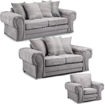 Furnishings For Less UK Milan Fabric 3 Piece Sofa Suite Grey Scatter Back Chesterfield Style from B&Q