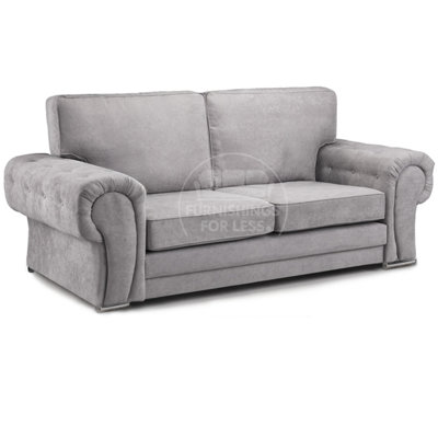 Furnishings For Less UK Milan Fabric 3 Seater Sofa Grey Fabric Full Back Chesterfield Style from B&Q