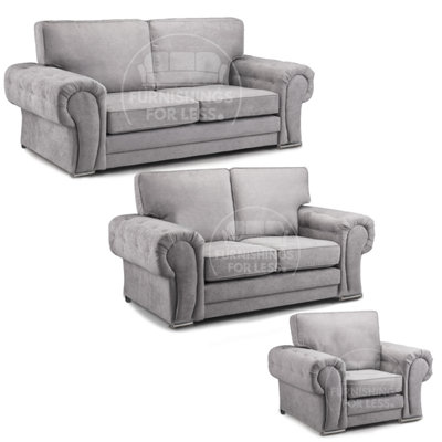Furnishings For Less UK Milan Fabric 3 Piece Sofa Suite Grey Full Back Chesterfield Style from B&Q