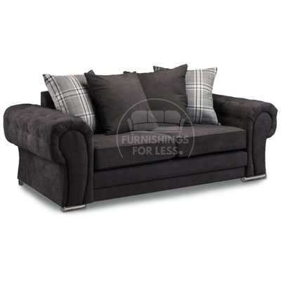Furnishings For Less UK Milan Fabric 3 Seater Sofa Black Fabric Scatter Back Chesterfield Style from B&Q