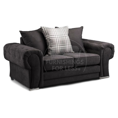 Furnishings For Less UK Milan Fabric 2 Seater Sofa Black Fabric Scatter Back Chesterfield Style from B&Q