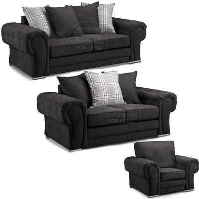 Furnishings For Less UK Milan Fabric 3 Piece Sofa Suite Black Scatter Back Chesterfield Style from B&Q