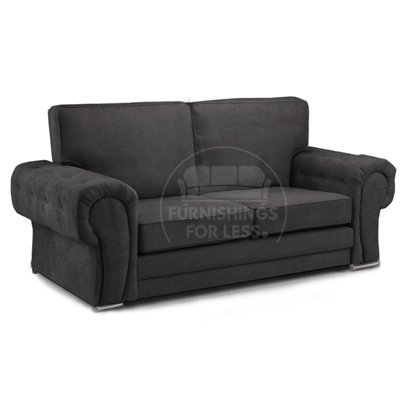 Furnishings For Less UK Milan Fabric 3 Seater Sofa Black Fabric Full Back Chesterfield Style from B&Q