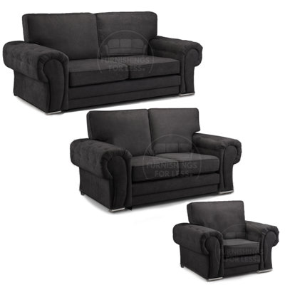 Furnishings For Less UK Milan Fabric 3 Piece Sofa Suite Black Full Back Chesterfield Style from B&Q