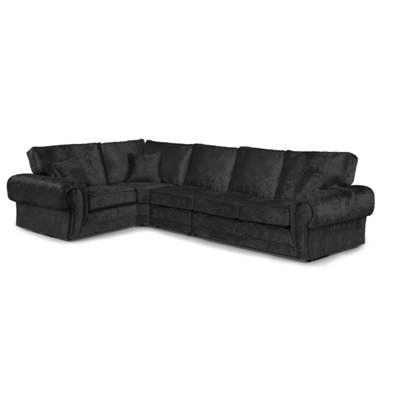 Furnishings For Less UK Chelsea Black Crushed Velvet Long 5 Seater Large Corner Sofa 1 Corner 3 Rolled Arms from B&Q