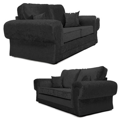 Furnishings For Less UK Chelsea Black Crushed Velvet Large 3 + 2 Seater Sofa Set Rolled Arms from B&Q