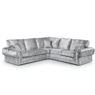 Furnishings For Less UK Chelsea Silver Crushed Velvet 5 Seater Large Corner Sofa 2 Corner 2 Rolled Arms from B&Q