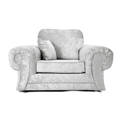 Furnishings For Less UK Chelsea Silver Crushed Velvet Armchair Rolled Arms Single Seater from B&Q