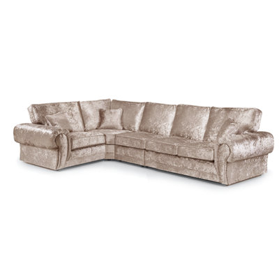 Furnishings For Less UK Chelsea Mink Crushed Velvet Long 5 Seater Large Corner Sofa 1 Corner 3 Rolled Arms from B&Q