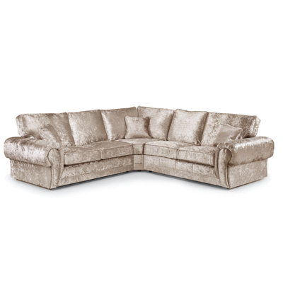 Furnishings For Less UK Chelsea Mink Crushed Velvet 5 Seater Large Corner Sofa 2 Corner 2 Rolled Arms from B&Q