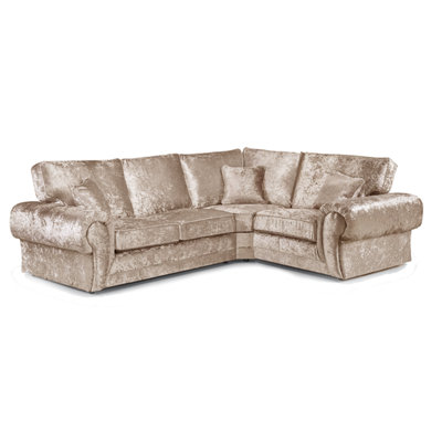 Furnishings For Less UK Chelsea Mink Crushed Velvet Large 4 Seater Corner Sofa 2 Corner 1 Rolled Arms from B&Q