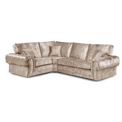 Furnishings For Less UK Chelsea Mink Crushed Velvet Large 4 Seater Corner Sofa 1 Corner 2 Rolled Arms from B&Q