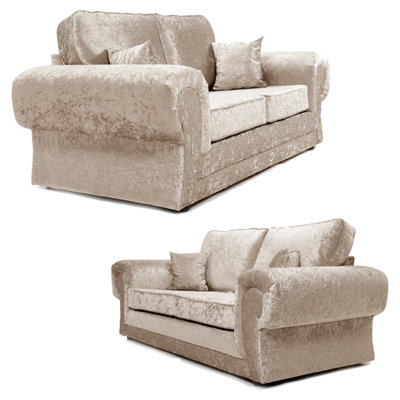 Furnishings For Less UK Chelsea Mink Crushed Velvet Large 3 + 2 Seater Sofa Set Rolled Arms from B&Q