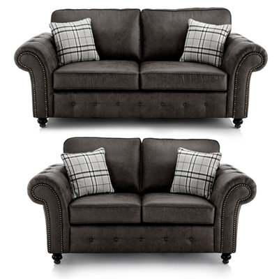 Furnishings For Less UK Oakland 3 And 2 Seater Chesterfield Leather Air Charcoal Grey from B&Q