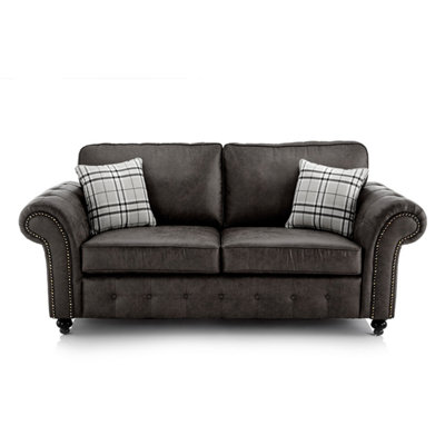 Furnishings For Less UK Oakland 3 Seater Large Chesterfield Style Leatherair Charcoal Grey from B&Q