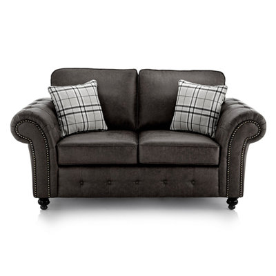 Furnishings For Less UK Oakland 2 Seater Large Chesterfield Style Leatherair Charcoal Grey from B&Q