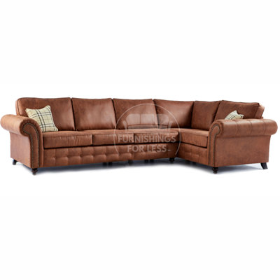 Furnishings For Less UK Oakland Tan Chesterfield 5 Seater L Shape Large Corner Sofa from B&Q