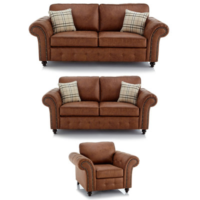 Furnishings For Less UK Oakland 3 Piece Sofa Suite 3 Seater2 Seater And Armchair Chesterfield Leather Air Tan from B&Q