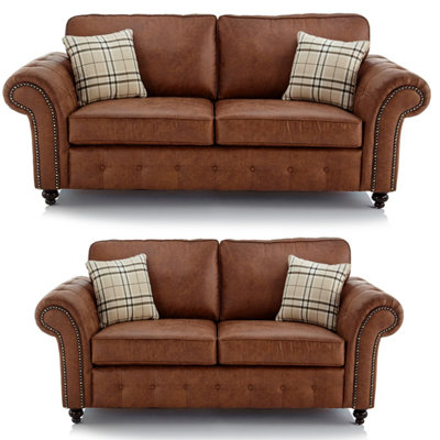 Furnishings For Less UK Oakland 3 And 2 Seater Chesterfield Leather Air Tan from B&Q