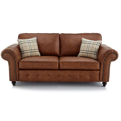 Furnishings For Less UK Oakland 3 Seater Large Chesterfield Style Leatherair Tan from B&Q