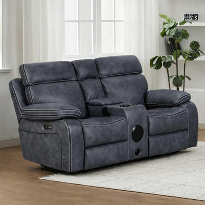 Furnishings For Less UK Tokyo Grey Leatheraire Power 2 Seater Sofa Electric Recliner Usb from B&Q