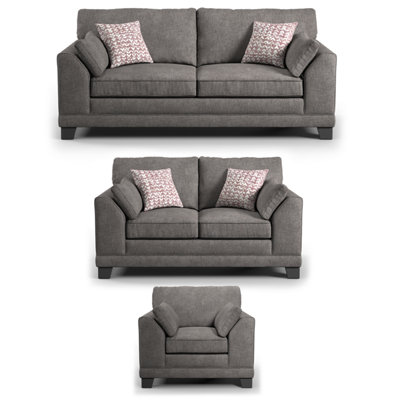 Furnishings For Less UK Hilliard Fullback Fabric 3 Piece Sofa Suite Grey from B&Q