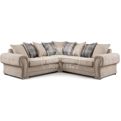 Furnishings For Less UK Milan 5 Seater L Shaped Corner Sofa Scatter Back Chesterfield Arms Mink 2 Corner 2 from B&Q