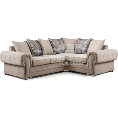 Furnishings For Less UK Milan 4 Seater L Shaped Corner Sofa Scatter Back Chesterfield Arms Mink Right Hand Facing from B&Q