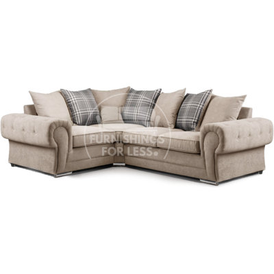 Furnishings For Less UK Milan 4 Seater L Shaped Corner Sofa Scatter Back Chesterfield Arms Mink Left Hand Facing from B&Q