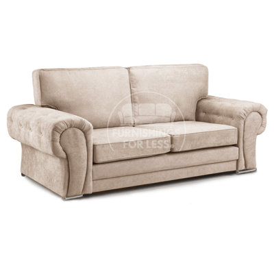 Furnishings For Less UK Milan Fabric 3 Seater Sofa Mink Fabric Full Back Chesterfield Style from B&Q