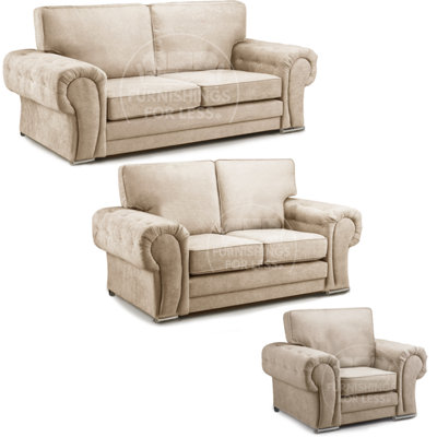 Furnishings For Less UK Milan Fabric 3 Piece Sofa Suite Mink Full Back Chesterfield Style from B&Q