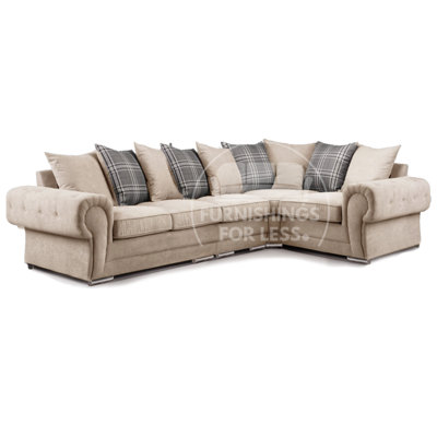 Furnishings For Less UK Milan 5 Seater Long  L Shaped Corner Sofa Scatter Back Chesterfield Arms Mink Right Hand Facing from B&Q