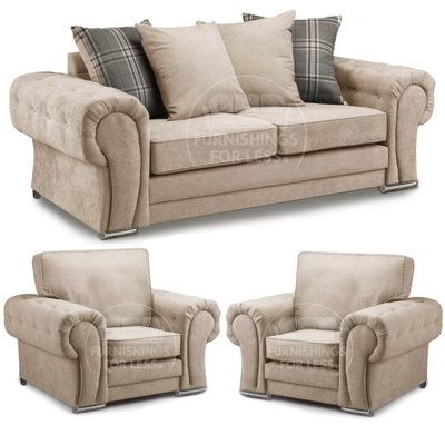 Furnishings For Less UK Milan Fabric 3 Piece Sofa Suite Mink Scatter Back 3 Seater And 2 Matching Armchairs 3 1 1 from B&Q