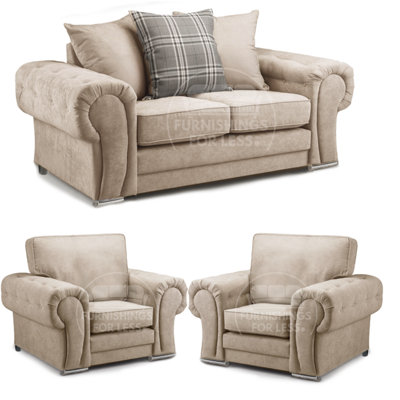 Furnishings For Less UK Milan Fabric 3 Piece Sofa Suite Mink Scatter Back 2 Seater And 2 Matching Armchairs 2 1 1 from B&Q
