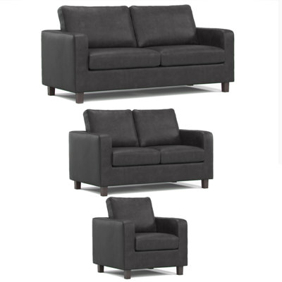 Furnishings For Less UK York Black Faux Leather 3 Piece Sofa Suite 3 Seater2 Seater And Armchair from B&Q