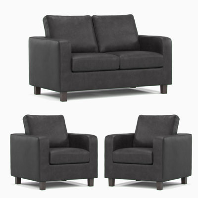 Furnishings For Less UK York Black Faux Leather 3 Piece Sofa Suite 2 Seater And 2 Armchairs from B&Q