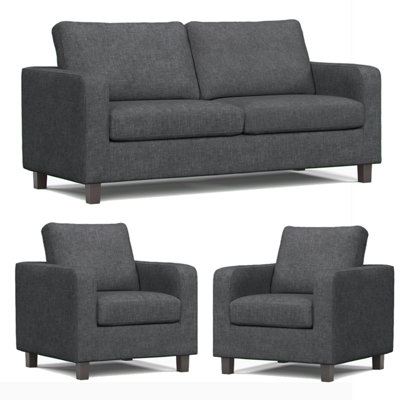 Furnishings For Less UK York Grey Turin Fabric 3 Piece Sofa Suite 3 Seater And 2 Armchairs from B&Q