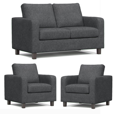 Furnishings For Less UK York Grey Turin Fabric 3 Piece Sofa Suite 2 Seater And 2 Armchairs from B&Q