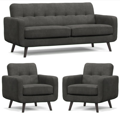 Furnishings For Less UK Kendal Fixed Back Graphite 3 Piece Sofa Suite 3 Seater And 2 Armchairs from B&Q