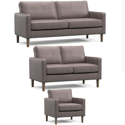 Furnishings For Less UK Bexhill Grey Faux Leather 3 Piece Sofa Suite 3 Seater2 Seater And Armchair from B&Q