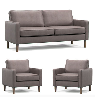 Furnishings For Less UK Bexhill Grey Faux Leather 3 Piece Sofa Suite 3 Seater And 2 Armchairs from B&Q