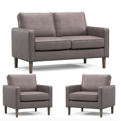 Furnishings For Less UK Bexhill Grey Faux Leather 3 Piece Sofa Suite 2 Seater And 2 Armchairs from B&Q