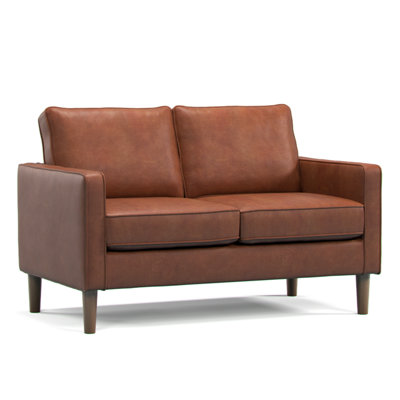 Furnishings For Less UK Bexhill Tan Faux Leather Boxed Arm 2 Seater Sofa from B&Q