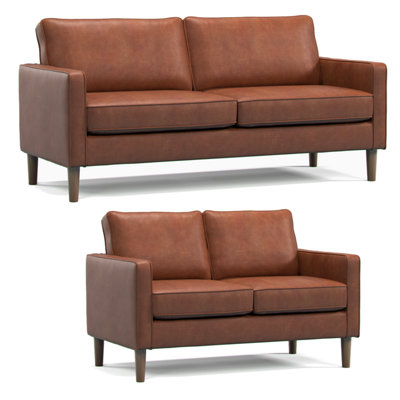 Furnishings For Less UK Bexhill Tan  Faux Leather  Boxed Arm Sofa Suite 3 + 2 Sofas from B&Q