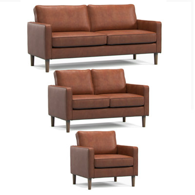Furnishings For Less UK Bexhill Tan Faux Leather 3 Piece Sofa Suite 3 Seater2 Seater And Armchair from B&Q