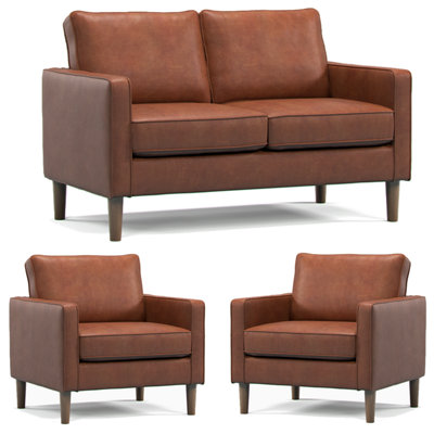 Furnishings For Less UK Bexhill Tan Faux Leather 3 Piece Sofa Suite 2 Seater And 2 Armchairs from B&Q