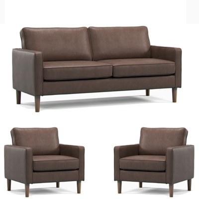 Furnishings For Less UK Bexhill Brown Faux Leather 3 Piece Sofa Suite 3 Seater And 2 Armchairs from B&Q